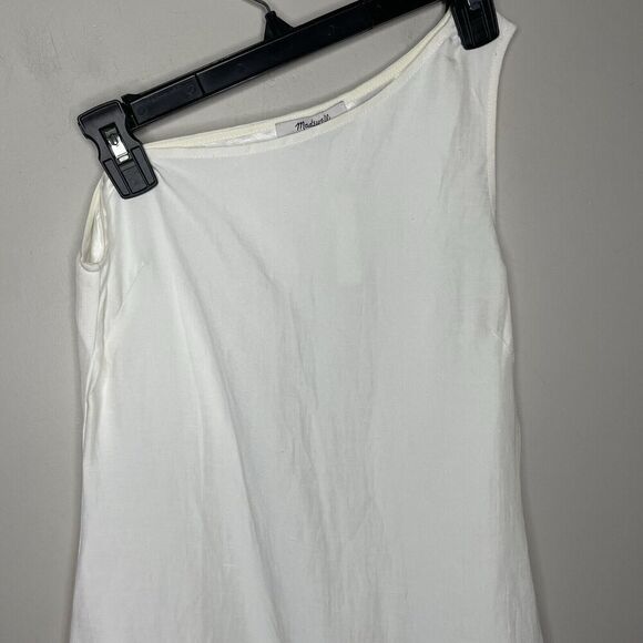 MADEWELL Midi Dress Women 00 One-Shoulder Sleeveless NEW Ivory Linen Blend NQ624 - Picture 4 of 13